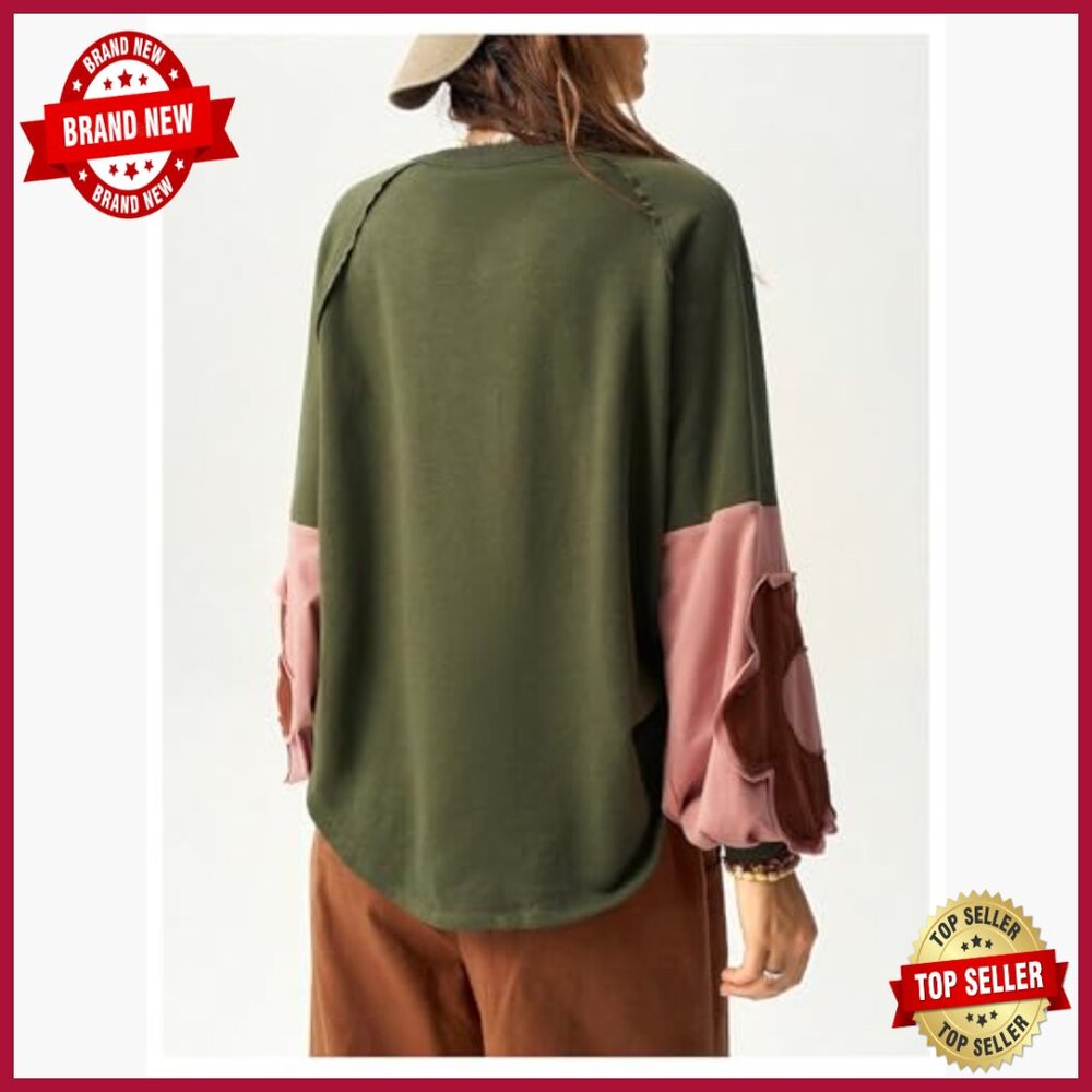 Oversized Floral Patchwork Crewneck Sweatshirt Lo… - image 2